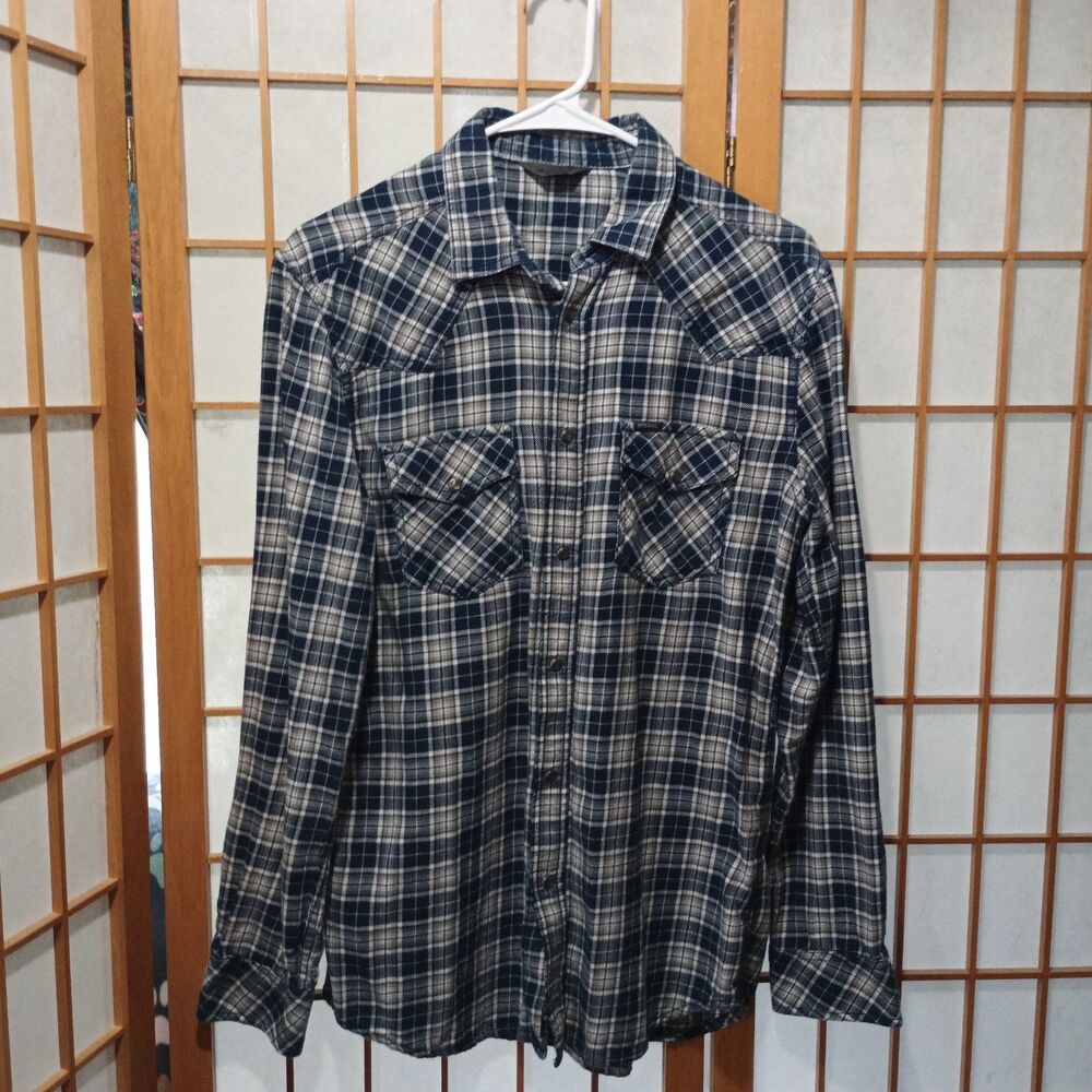 Diesel Industry Shirt Mens S Blue Plaid Flannel Pearl Snap Western Cowboy Y2K